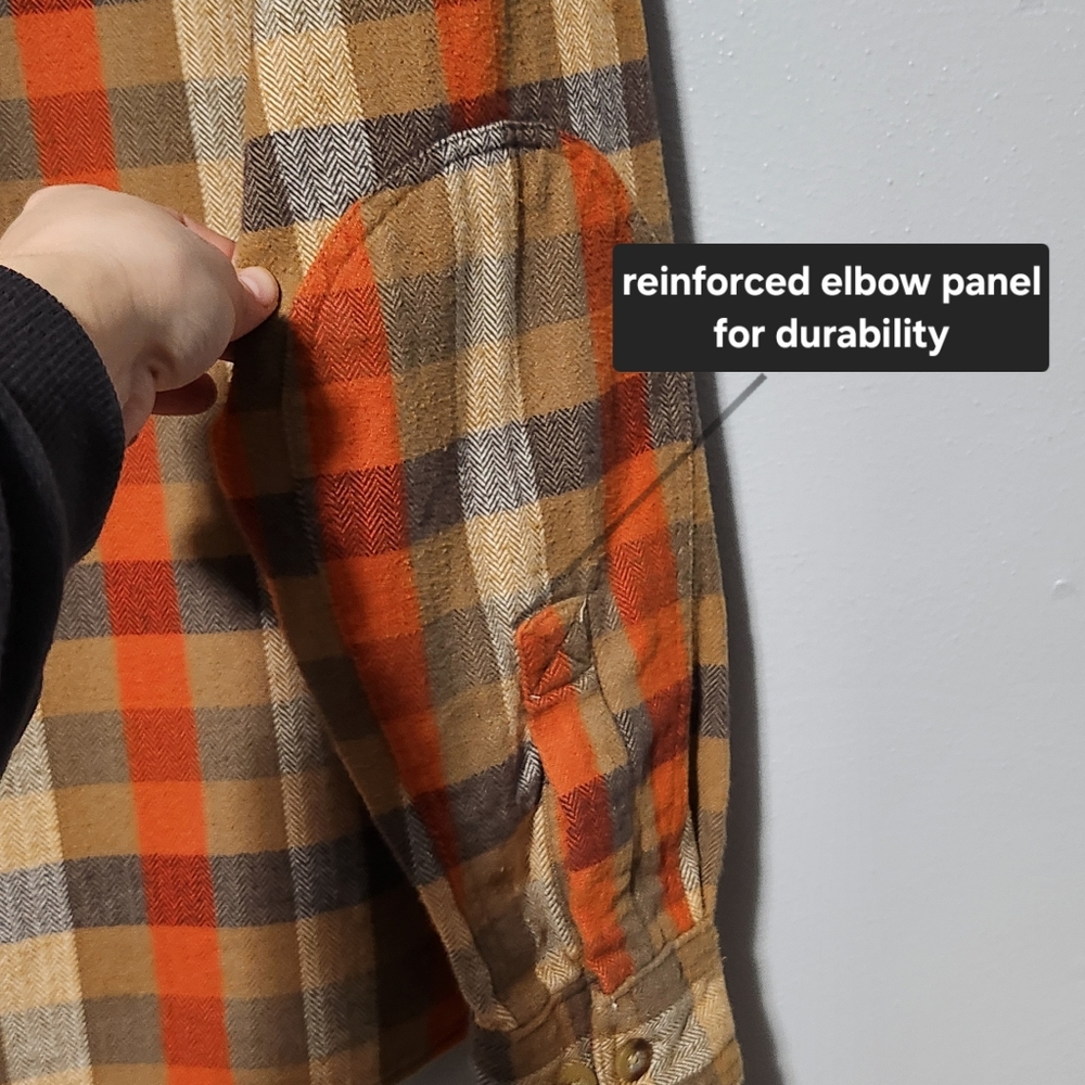WOOLRICH Flannel Shirt Mens XL Brown Orange Plaid Workwear Heritage Blue Collar - Picture 6 of 11